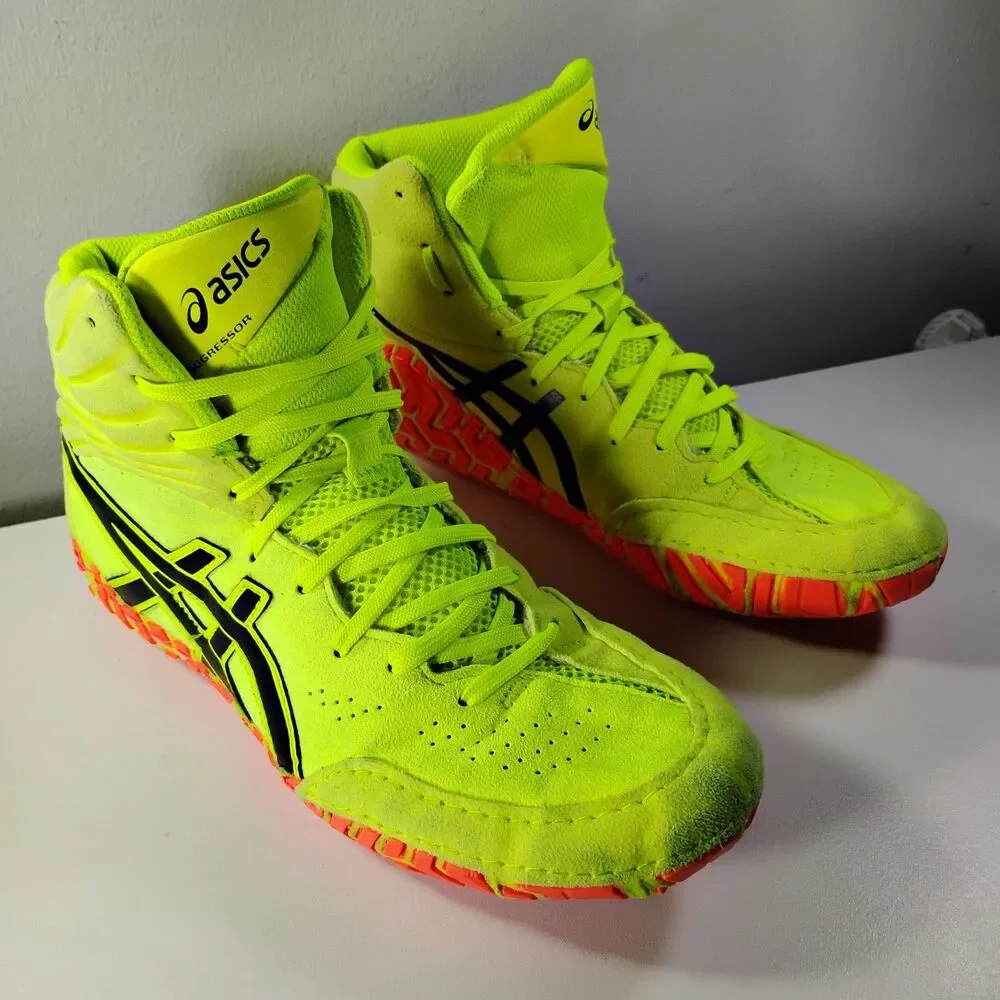 Asics Aggressor 5 Paris 1081A063-750 Mens 7 Safety Yellow Black Wrestling Shoes
